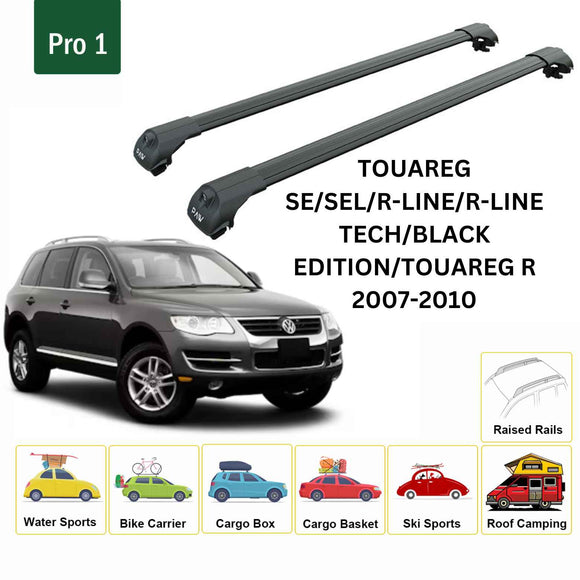 For Volkswagen Touareg 2007-2010 Roof Rack Cross Bar Raised Rail Alu Black