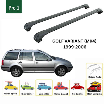 For Volkswagen Golf Variant MK4 1999-2006 Roof Rack Cross Bar Raised Rail Black - 0
