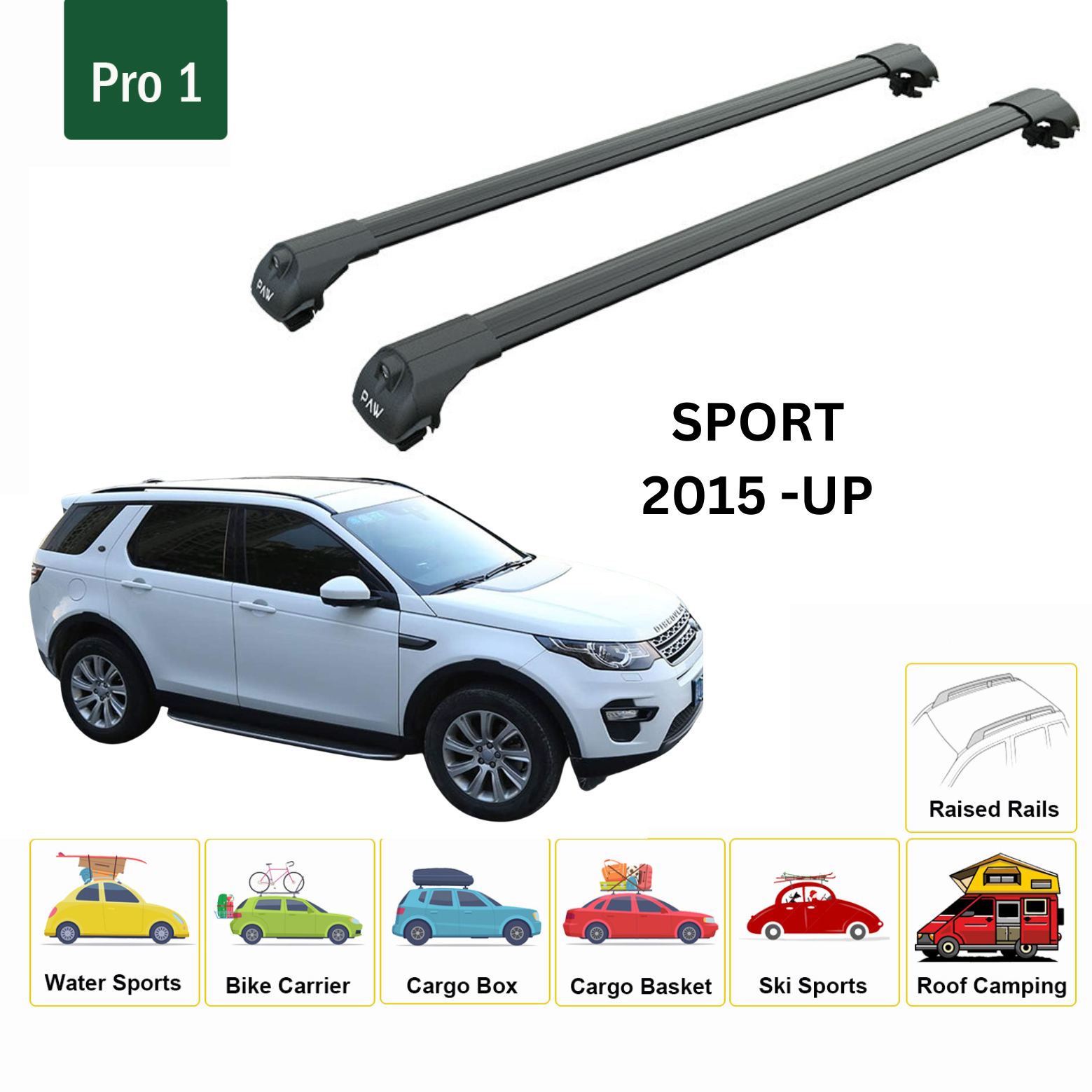 For Land Rover Discovery Sport 2015-Up Roof Rack Cross Bars Raised Rail Alu Silver - 0