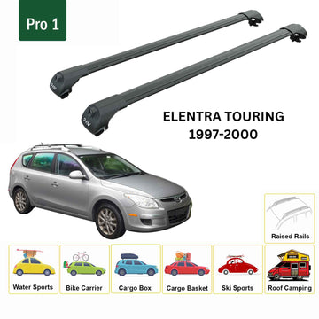 For Hyundai Elantra Touring 1997-2000 Roof Rack Cross Bars Raised Rail Alu Black - 0
