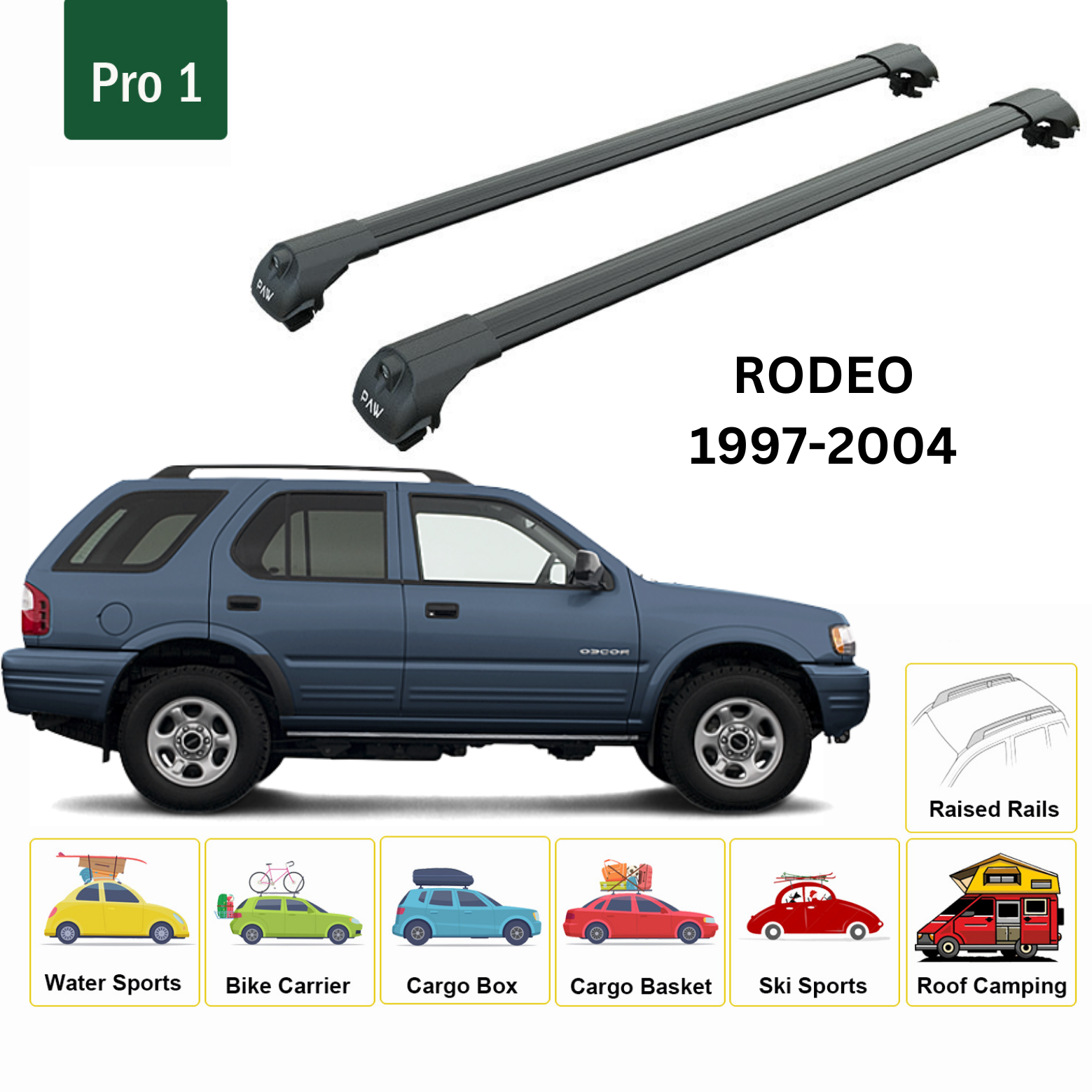 For Isuzu Rodeo 1997-2004 Roof Rack Cross Bars Metal Bracket Raised Rail Alu Black - 0
