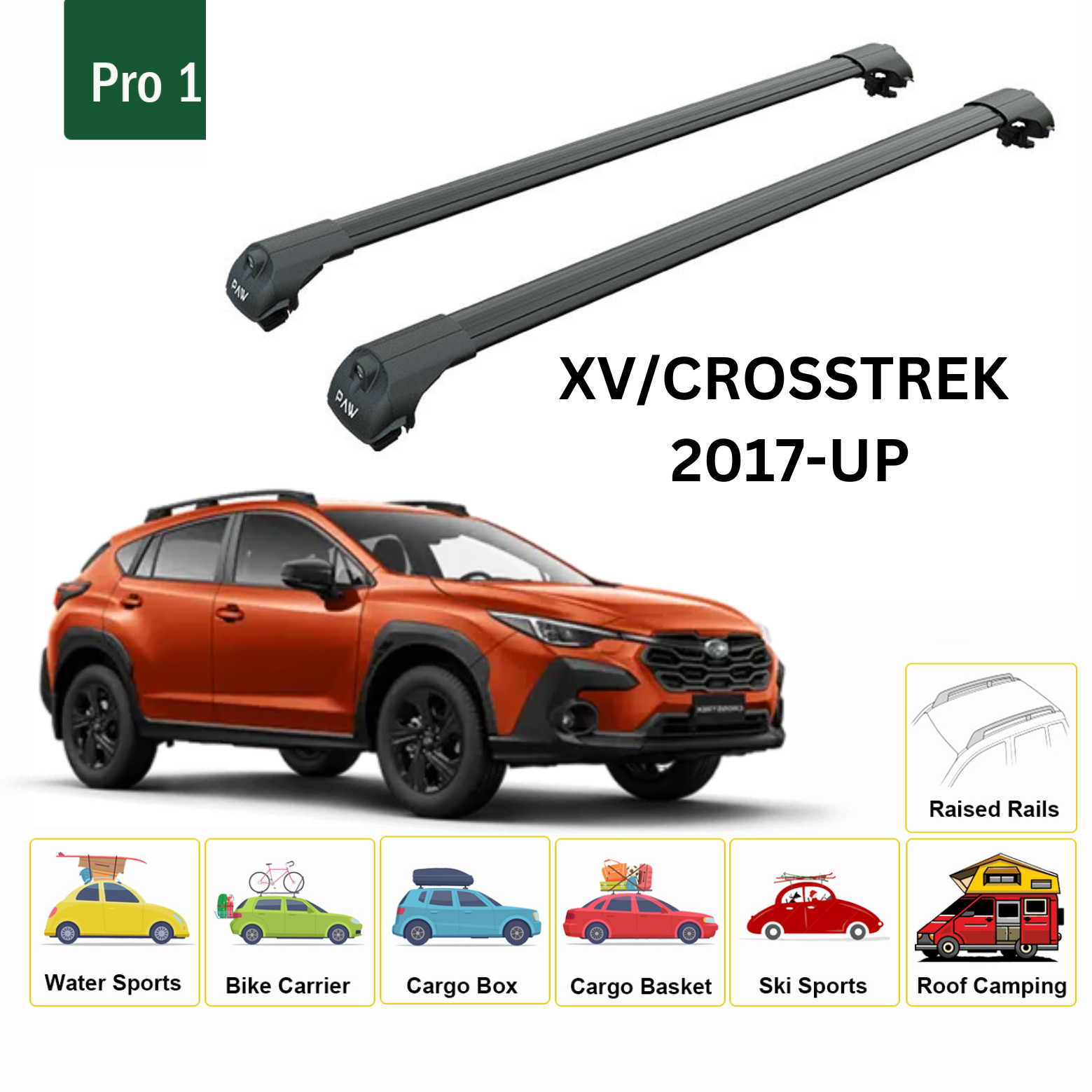 Für Subaru Crosstrek 2017-UP Dachträger Querträger Metallhalterung Erhöhte Schiene Alu Schwarz