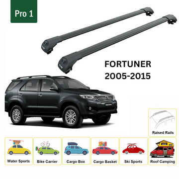 For Toyota Fortuner  2005-2015 Roof Rack Cross Bars Raised Rail Alu Black - 0