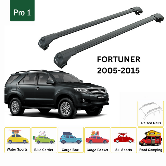 Für Toyota Fortuner 2005–15, Dachträger, Querträger, Metallhalterung, erhöhte Schiene, Alu, Schwarz