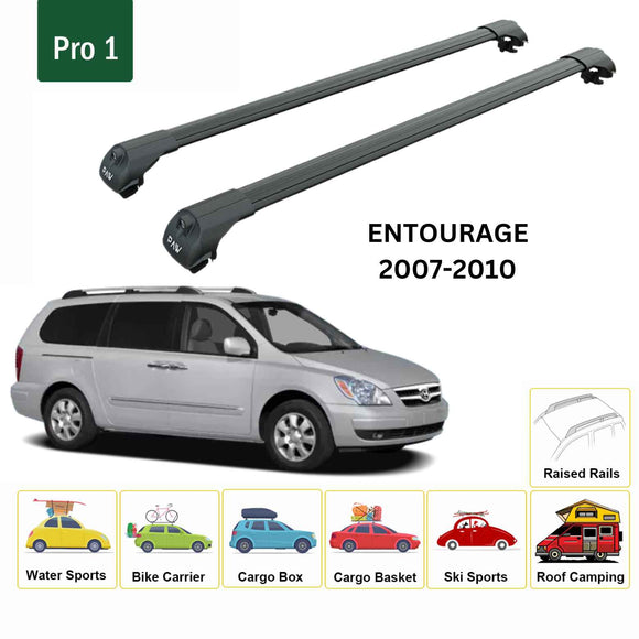 For Hyundai Entourage 2007-2010 Roof Rack Cross Bars Raised Rail Alu Black