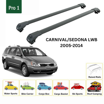For Kia Sedona 2005-2014 Roof Rack Cross Bars Raised Rail Alu Black - 0