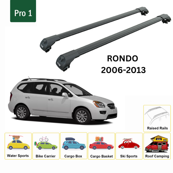 For KIA Rondo 2006-2013 Roof Rack Cross Bars Raised Rail Alu Black