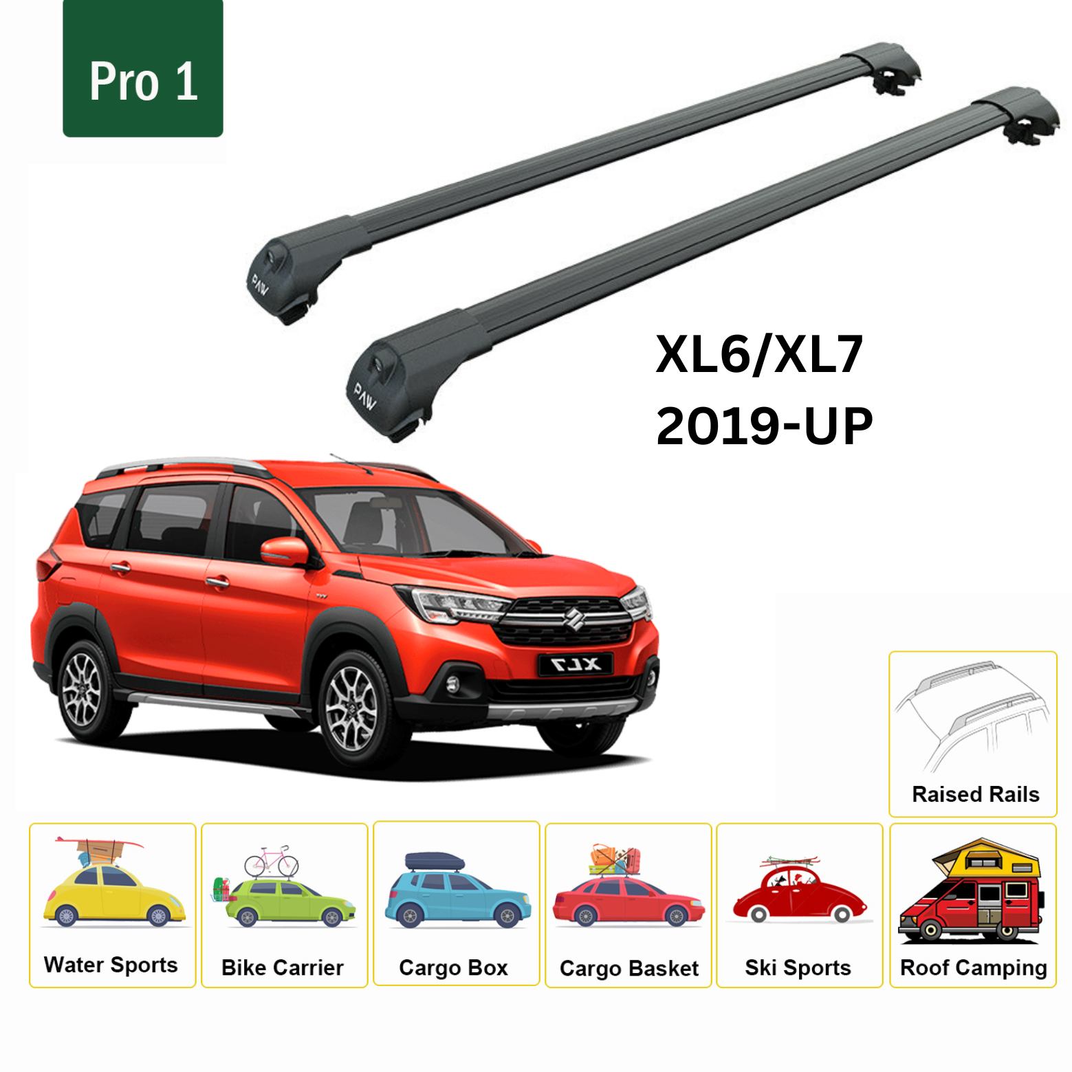 For Suzuki Ertiga XL6 XL7 2019-Up  Roof Rack Cross Bars Metal Bracket Raised Rail Alu Black - 0