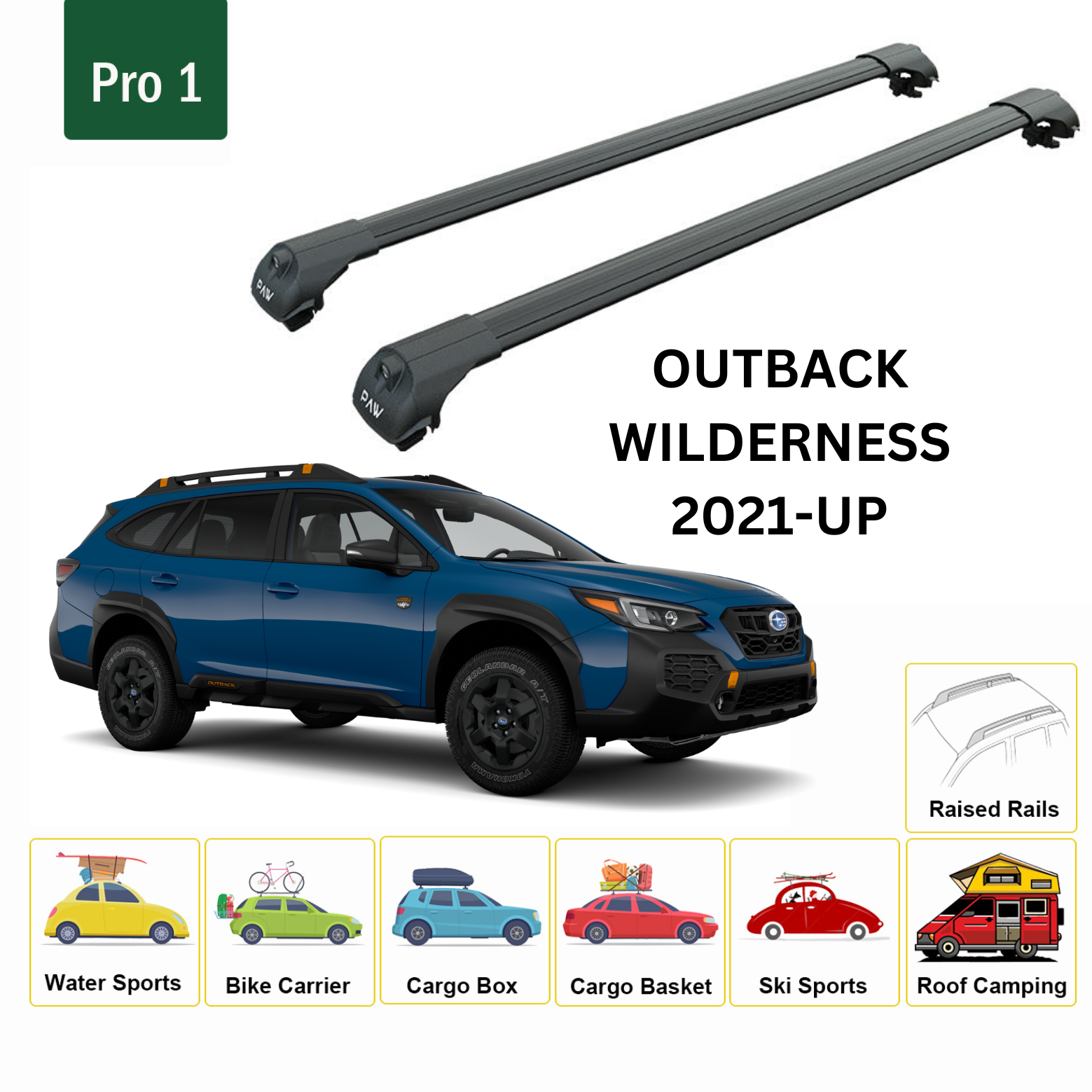 For Subaru Outback Wilderness 2021-Up Roof Rack Cross Bars Metal Bracket Raised Rail Alu Black-2