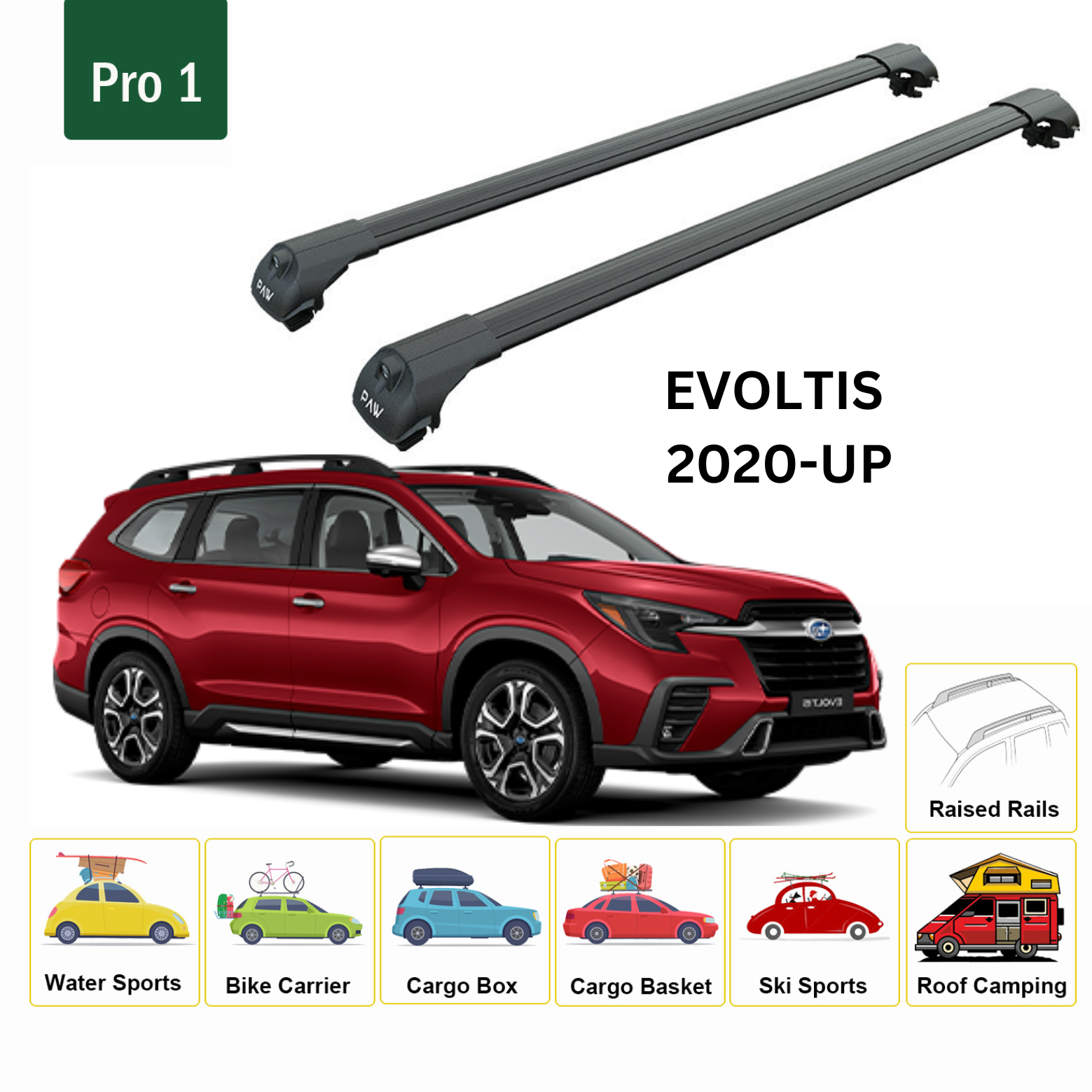 For Subaru Evoltis 2020-Up Roof Rack Cross Bars Metal Bracket Raised Rail Alu Black