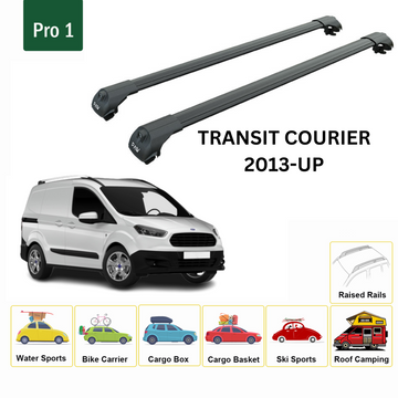For Ford Transit Courier 2013-2023 Roof Rack Cross Bars Raised Rail Alu Black - 0