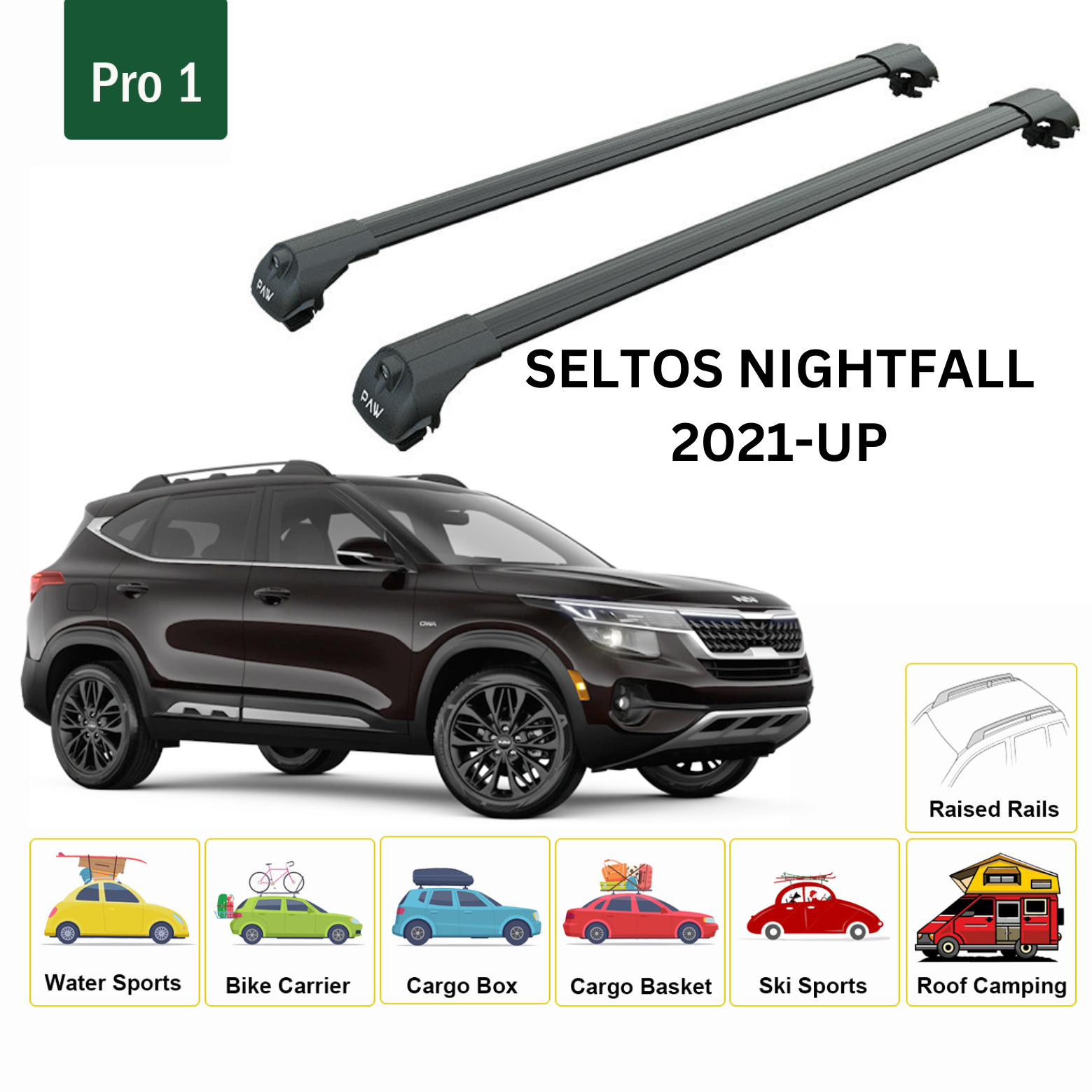 Für Kia Seltos Nightfall Edition 2021-Up Dachträgersystem, Aluminium-Querstange, Metallhalterung, abschließbar, Schwarz  - 0