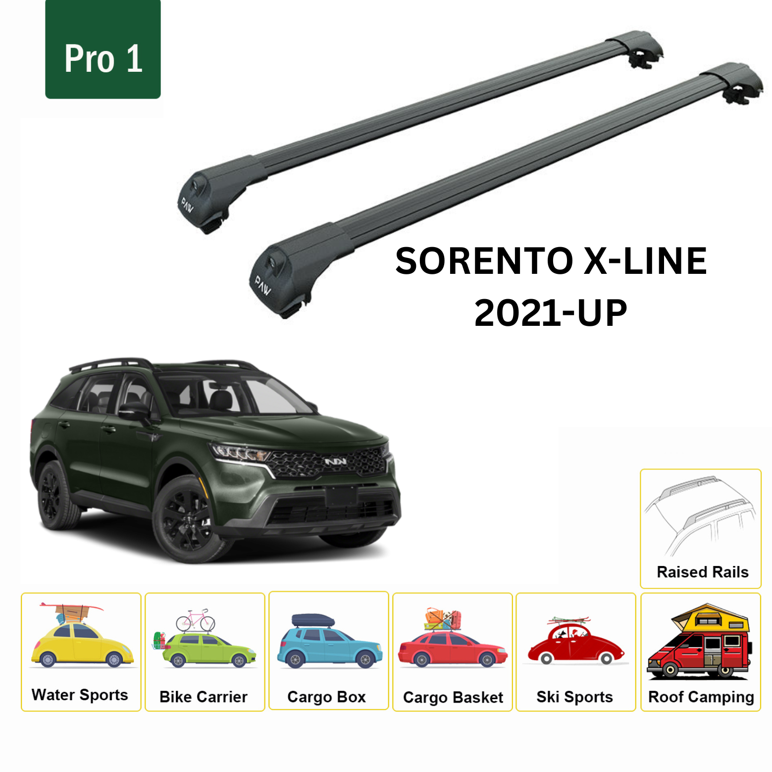 Für Kia Sorento X-Line 2021-Up Dachträgersystem, Aluminium-Querstange, Metallhalterung, abschließbar, Silber 