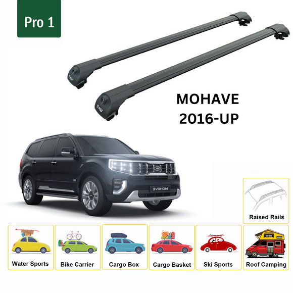 For KIA Mohave 2016-2019 Roof Rack Cross Bars Raised Rail Alu Black