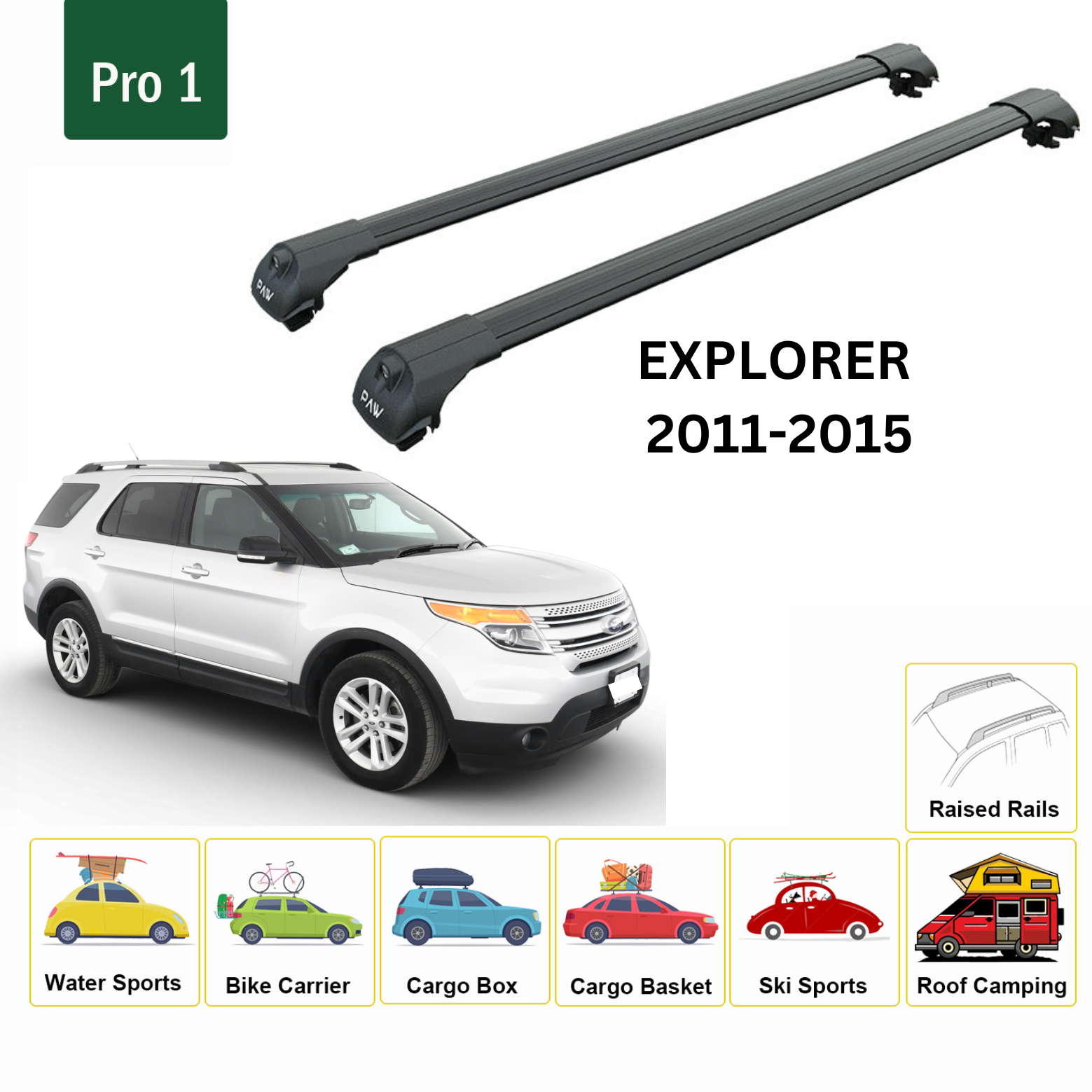 Für Ford Explorer 2011–2015 Dachträgersystem, Aluminium-Querstange, Metallhalterung, abschließbar, schwarz - 0