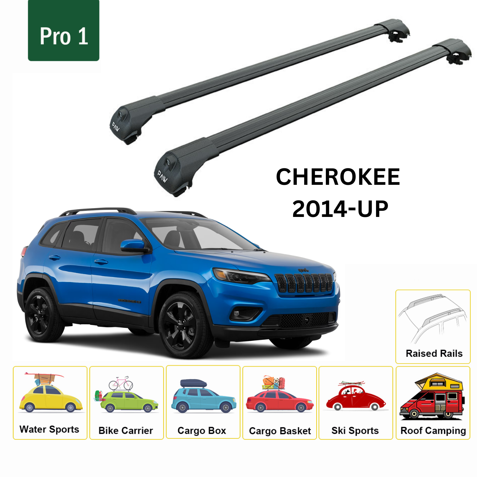 Für Jeep Cherokee 2014-Up Dachträgersystem, Aluminium-Querstange, Metallhalterung, abschließbar, Schwarz-2