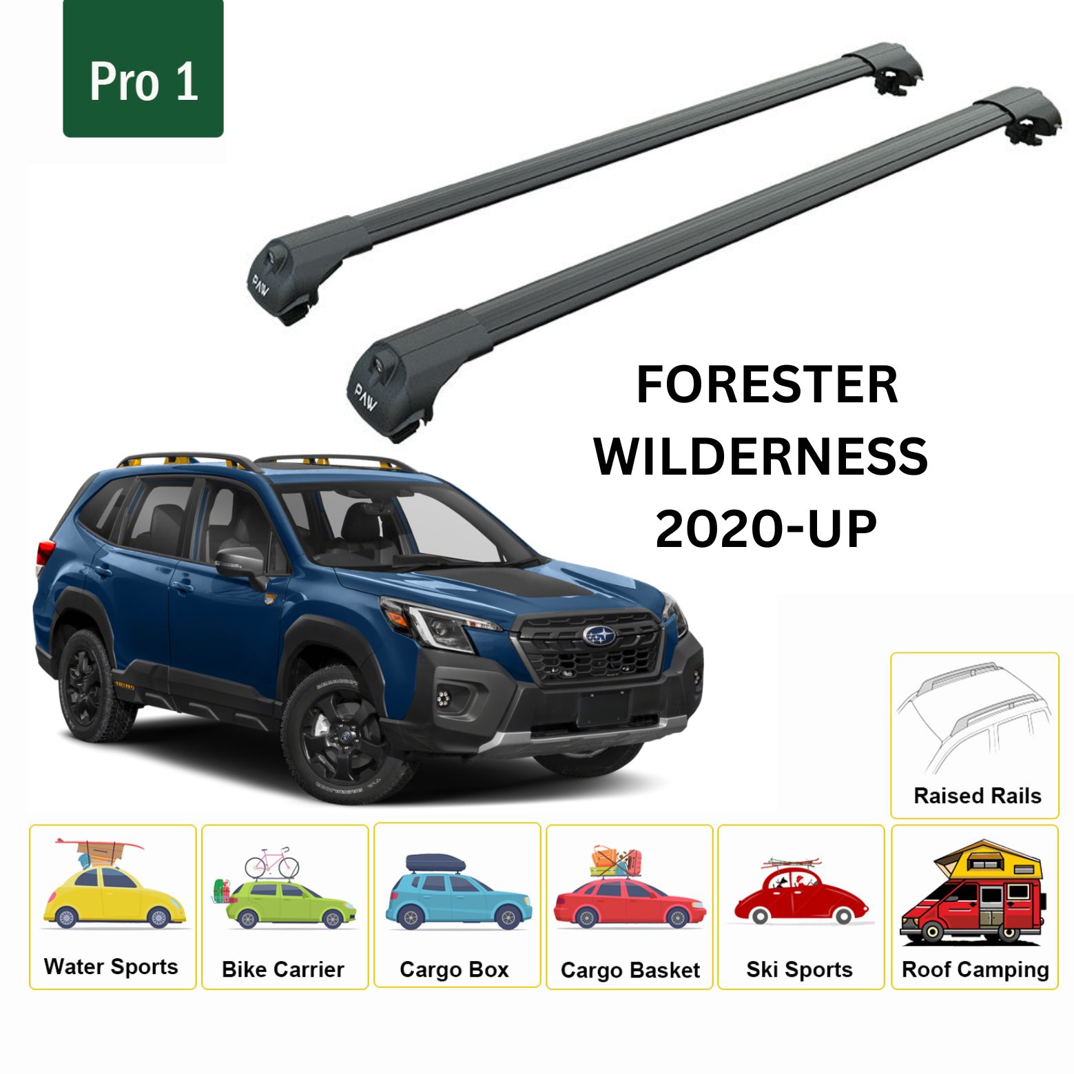 For Subaru Forester Wilderness 2022-Up Roof Rack Cross Bars Metal Bracket Raised Rail Alu Black - 0