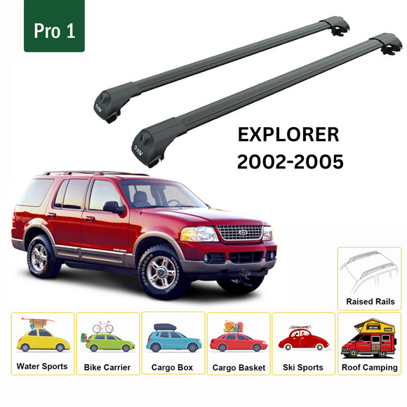 For Ford Explorer U152 (2002-2005) Roof Rack Cross Bars Raised Rail Black