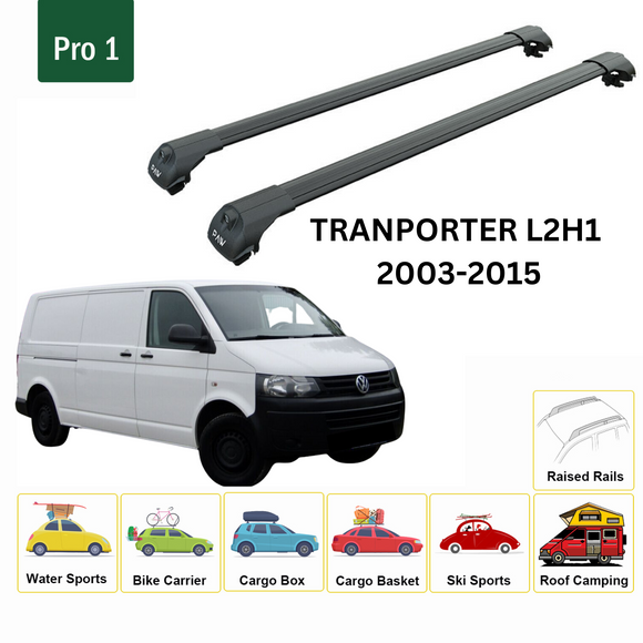 For Volkswagen Transporter T5 LWB 2003-2015 Roof Rails and Roof Rack Cross Bar Black