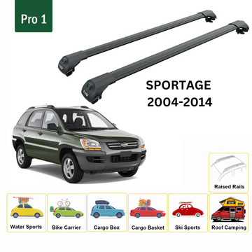 For Kia Sportage 2004-2014 Rack Cross Bars Raised Rail Alu Black - 0