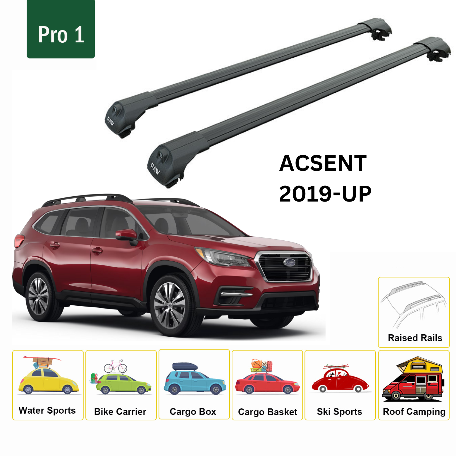 Für Subaru Ascent 2019-Up Dachträger Querträger Metallhalterung Erhöhte Schiene Alu Schwarz-2