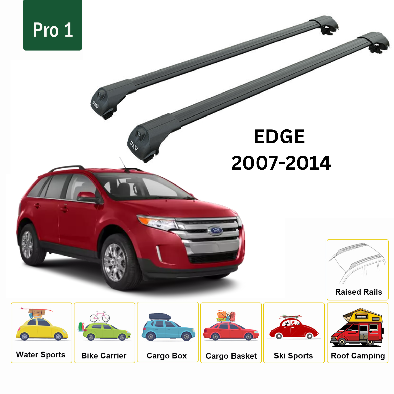 Für Ford Edge 2007–2014 Dachträgersystem, Aluminium-Querstange, Metallhalterung, abschließbar, schwarz