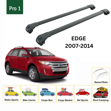 For Ford Edge (Gen 1) 2007-2014 Roof Rack Cross Bars Raised Rail Alu Black - 0