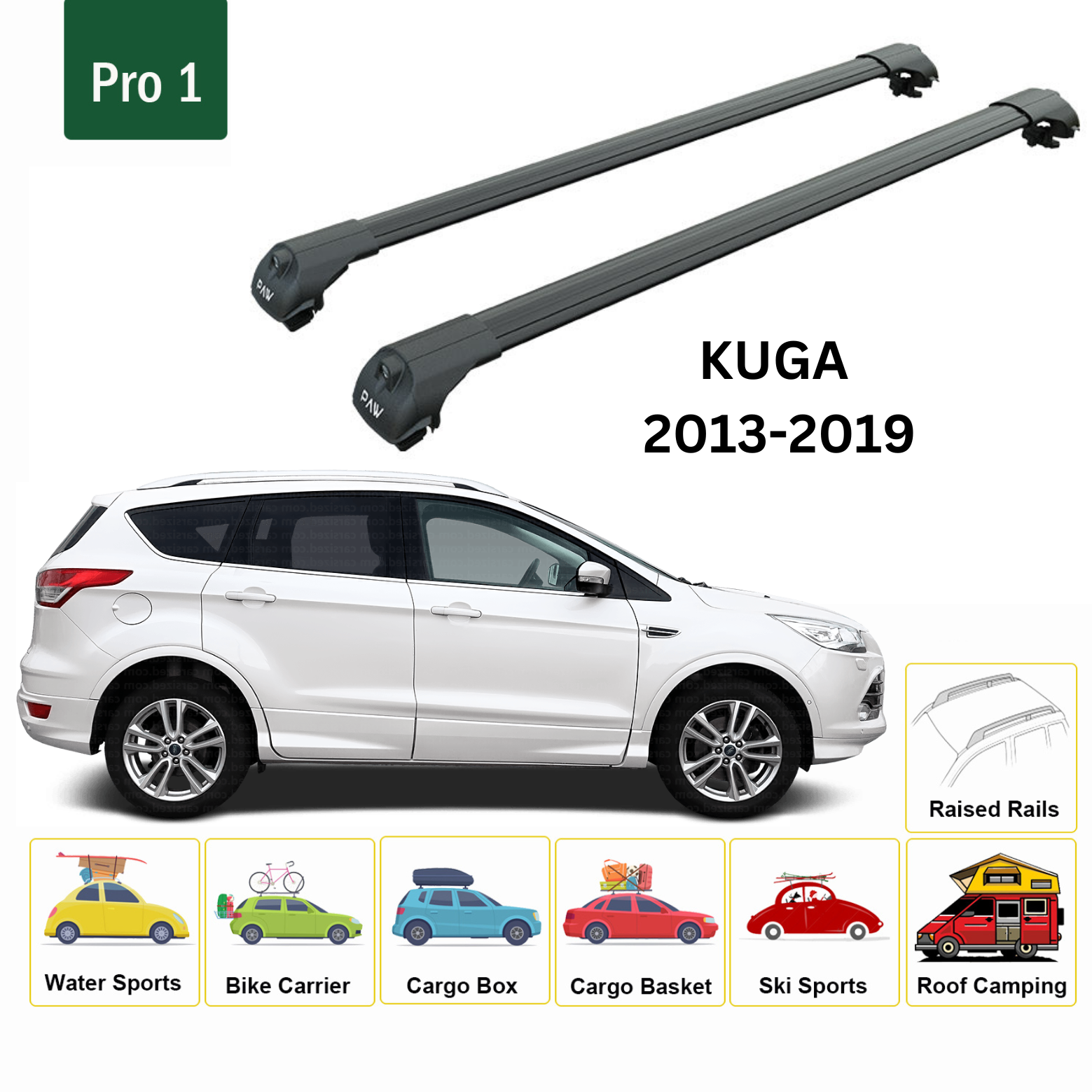 Für Ford Kuga (C5) 2013–2019 Dachträgersystem, Aluminium-Querstange, Metallhalterung, abschließbar, schwarz - 0