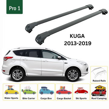 For Ford Kuga (C520) 2013-2019 Roof Rack Cross Bars Raised Rail Alu Black - 0