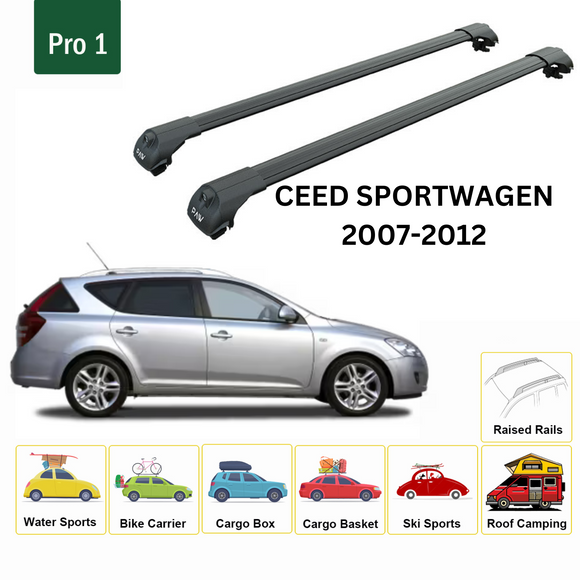 For KIA Ceed SW 2007-2012 Roof Rack Cross Bars Raised Rail Black