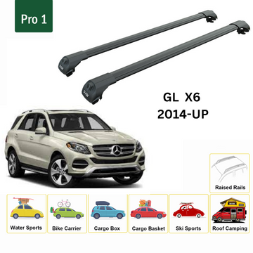 For Mercedes Benz GL X6 2012-2019 Roof Rack Cross Bars Raised Rail Alu Black - 0
