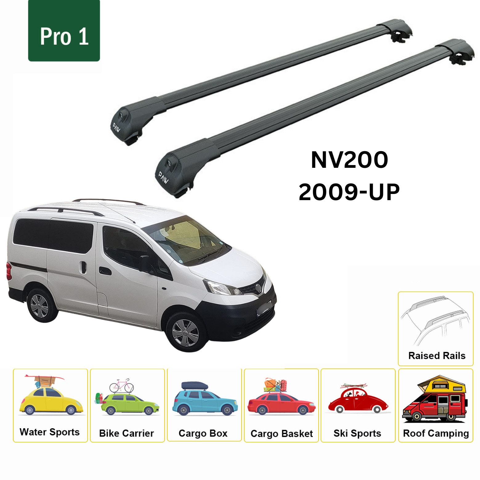 Für Nissan NV200 Dachreling und Dachträger-Querstangen plus schwarze Farbe-3