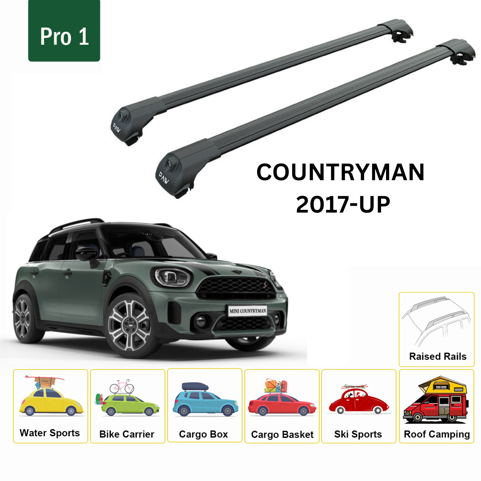 Für Mini Countryman F60 2017-Up Dachträgersystem Träger Querstangen Aluminium abschließbar Hochwertige Metallhalterung Silber