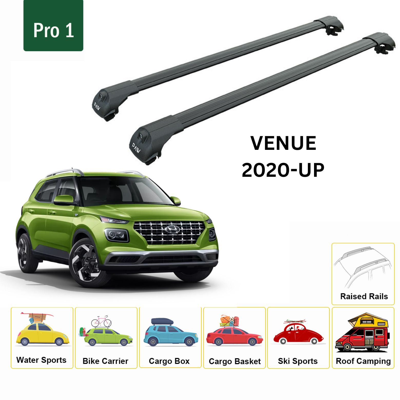 Roof Rack Hyundai Venue 2020 Up Black Toros Trade LLC