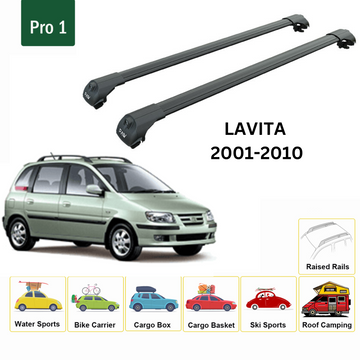 For Hyundai Lavita 2001-2010 Roof Rack Cross Bars Raised Rail Alu Black - 0