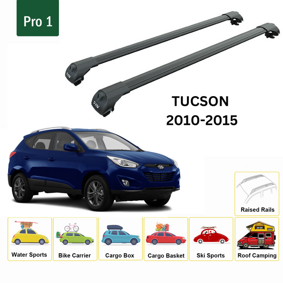 For Hyundai Tucson 2010-2015 Roof Rack Cross Bars Raised Rail Alu Black