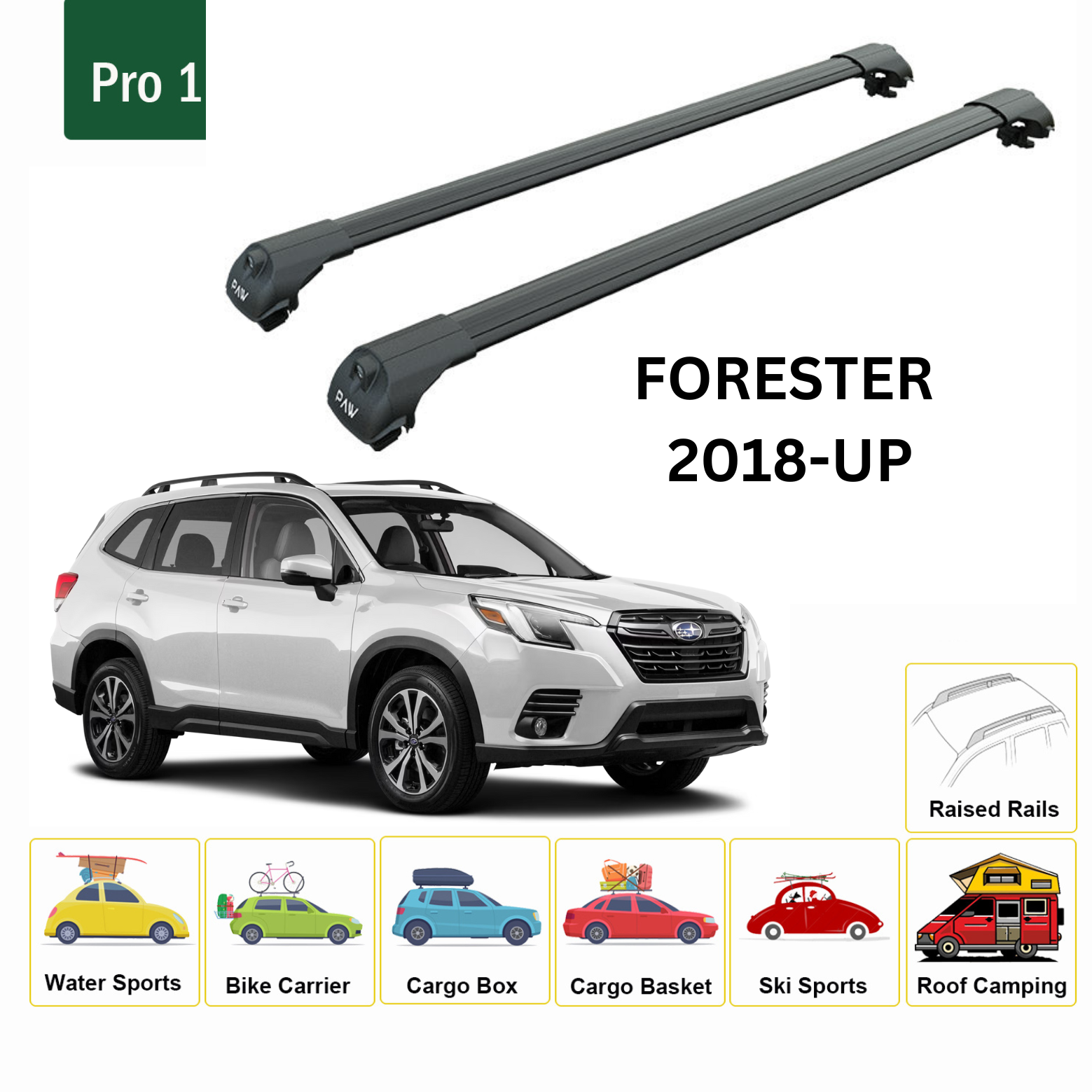 For Subaru Forester 2018-Up Roof Rack Cross Bars Metal Bracket Raised Rail Alu Black