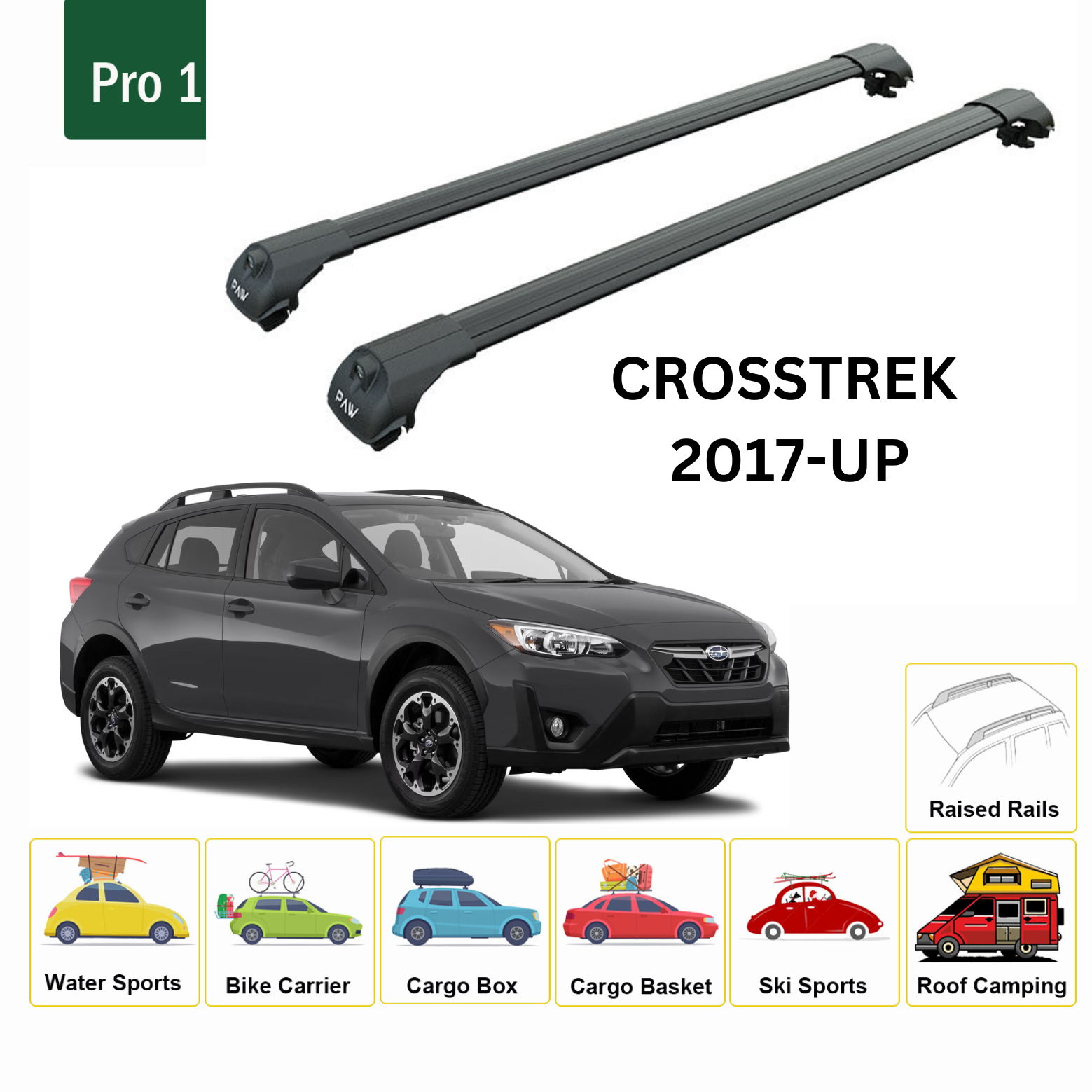 For Subaru Crosstrek 2017-UP Roof Rack Cross Bars Metal Bracket Raised Rail Alu Black