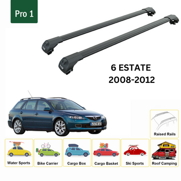 Abschließbarer Dachträger aus Aluminium für Fahrzeuge mit Standarddach für Mazda 6 Kombi ab 2013 Toros Pro 1 Schwarz - 0