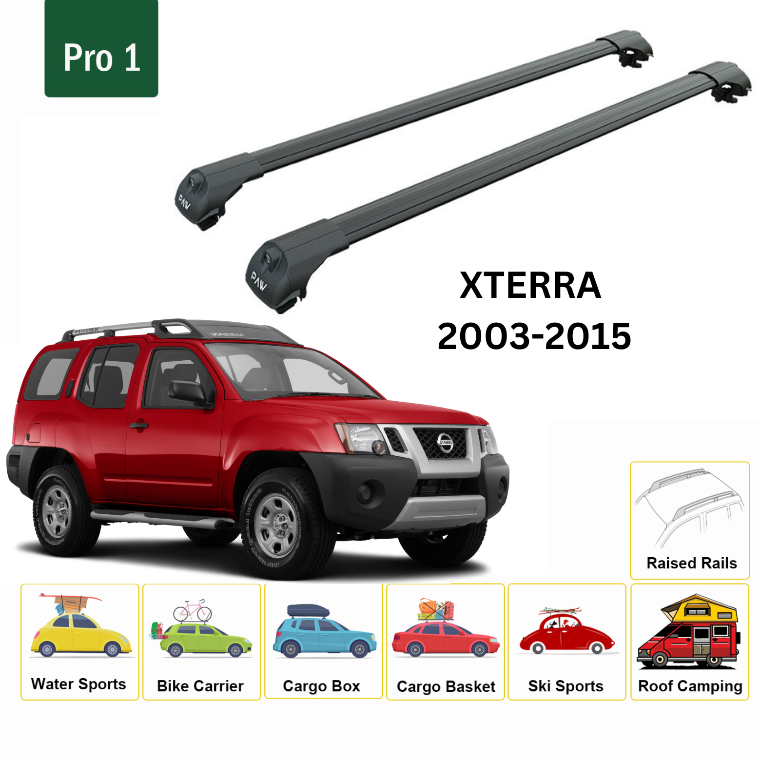 For Nissan XTerra 2003-2015 Roof Rack Cross Bars Metal Bracket Raised Rail Black - 0