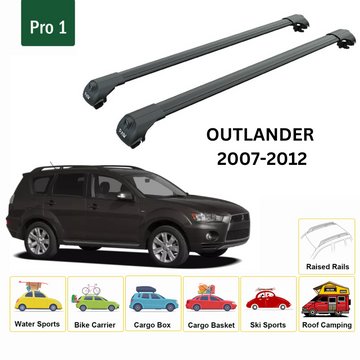 For Mitsubishi Outlander 2007-2012 Roof Rack Cross Bars Raised Rail Alu Black - 0