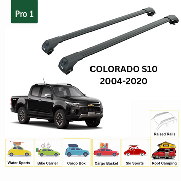 For Chevrolet Colorado S10 2004-2020 Roof Rack Cross Bars Raised Rail Black - 0