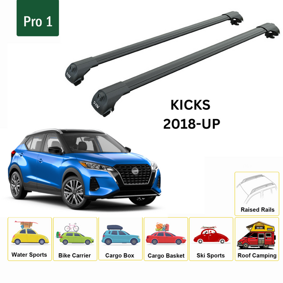 For Nissan Kicks 2018-2024 Roof Rack Cross Bars Metal Bracket Flush Rail Alu Black