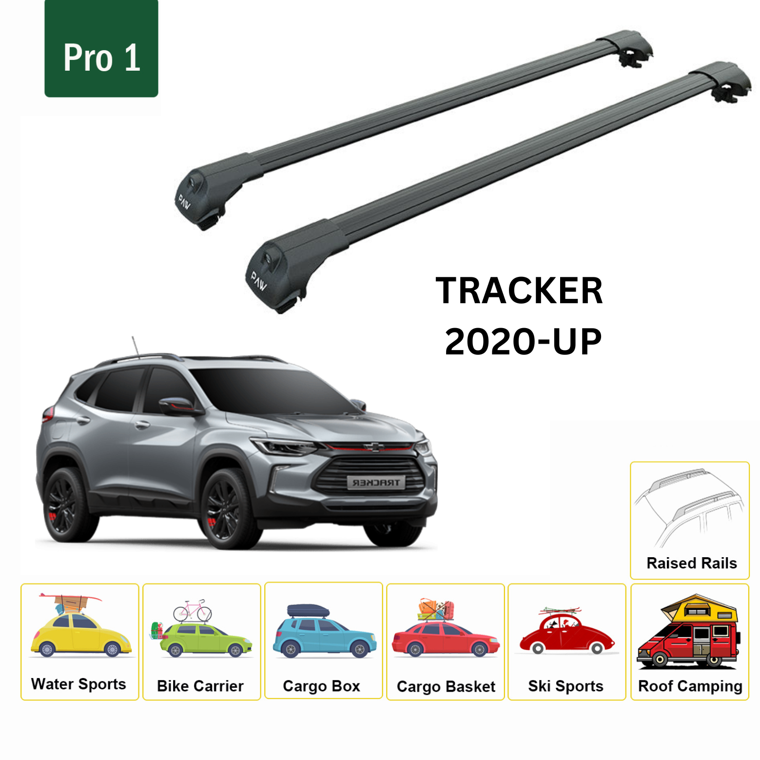 For Chevrolet Tracker 2020-Up Roof Rack Cross Bars Metal Bracket Raised Rail Alu Black - 0