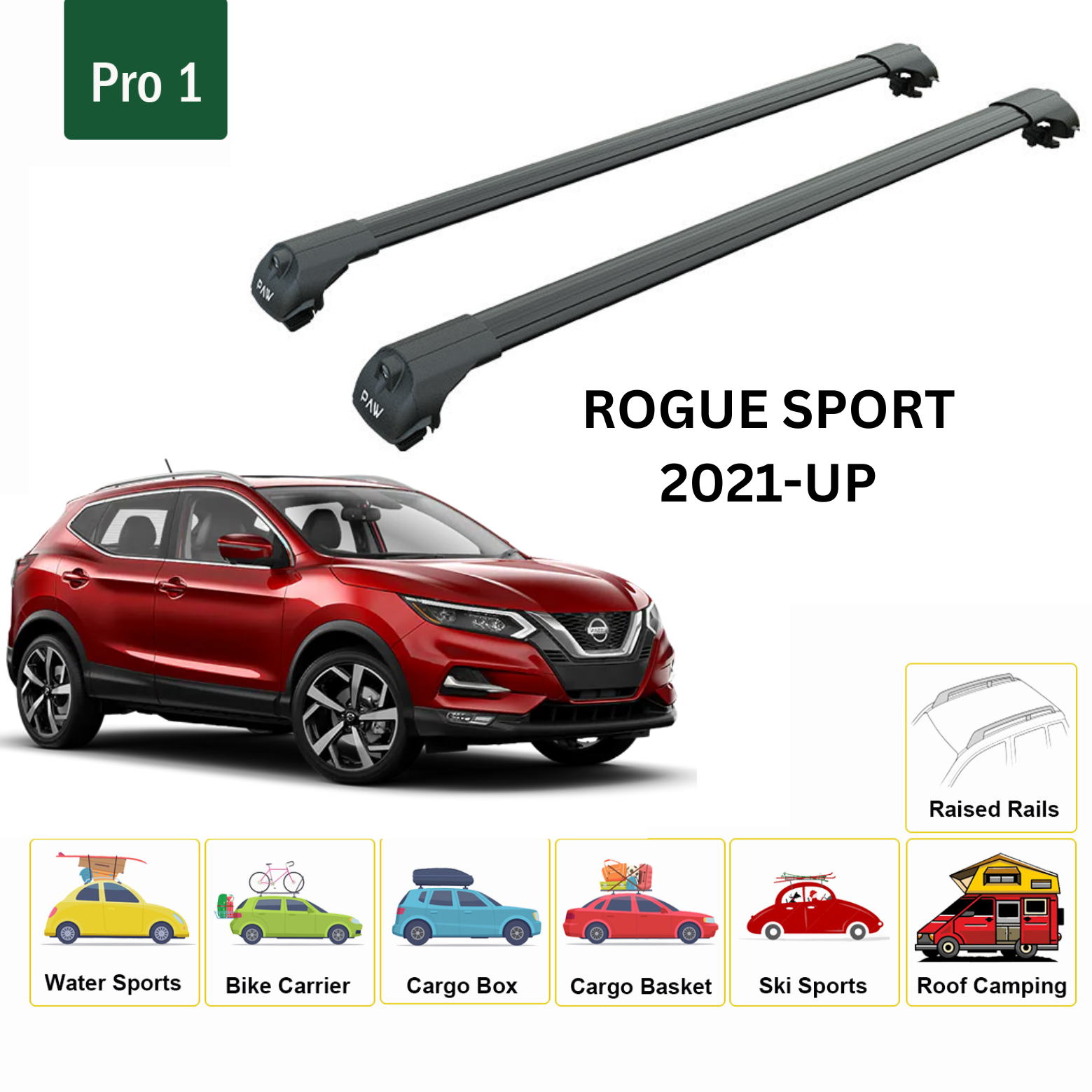 For Nissan Rogue T32 2021-Up Roof Rack Cross Bars Metal Bracket Raised Rail Alu Black - 0