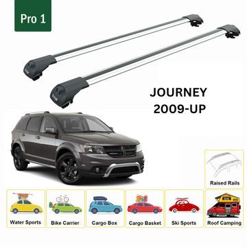 For Dodge Journey 2009-2020 Roof Rack Cross Bars Metal Bracket Raised Rail Alu Silver - 0