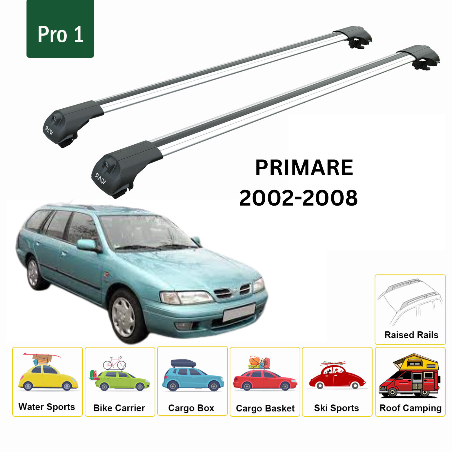 For Nissan Primera W Estate 2002-08 Roof Rack Cross Bars Metal Bracket Raised Rail Alu Silver