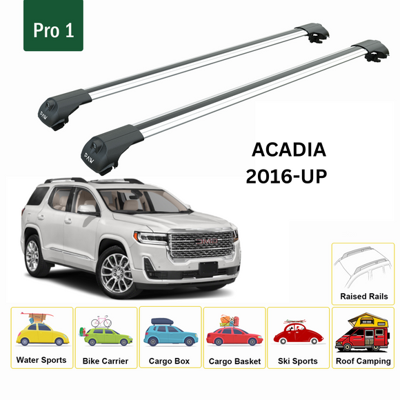 For GMC Acadia/Denali 2017-2023 Roof Rack Cross Bars Raised Rail Alu Silver