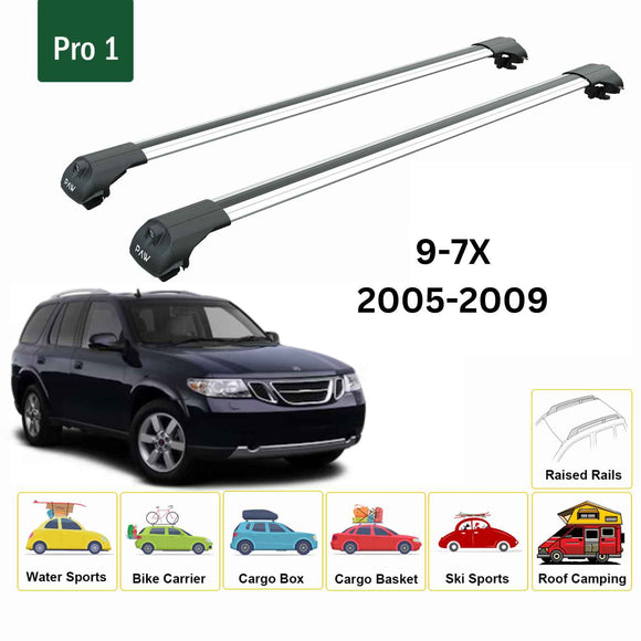 For Saab 9-7X 2005-2012 Roof Rack Cross Bars Raised Rail Alu Silver