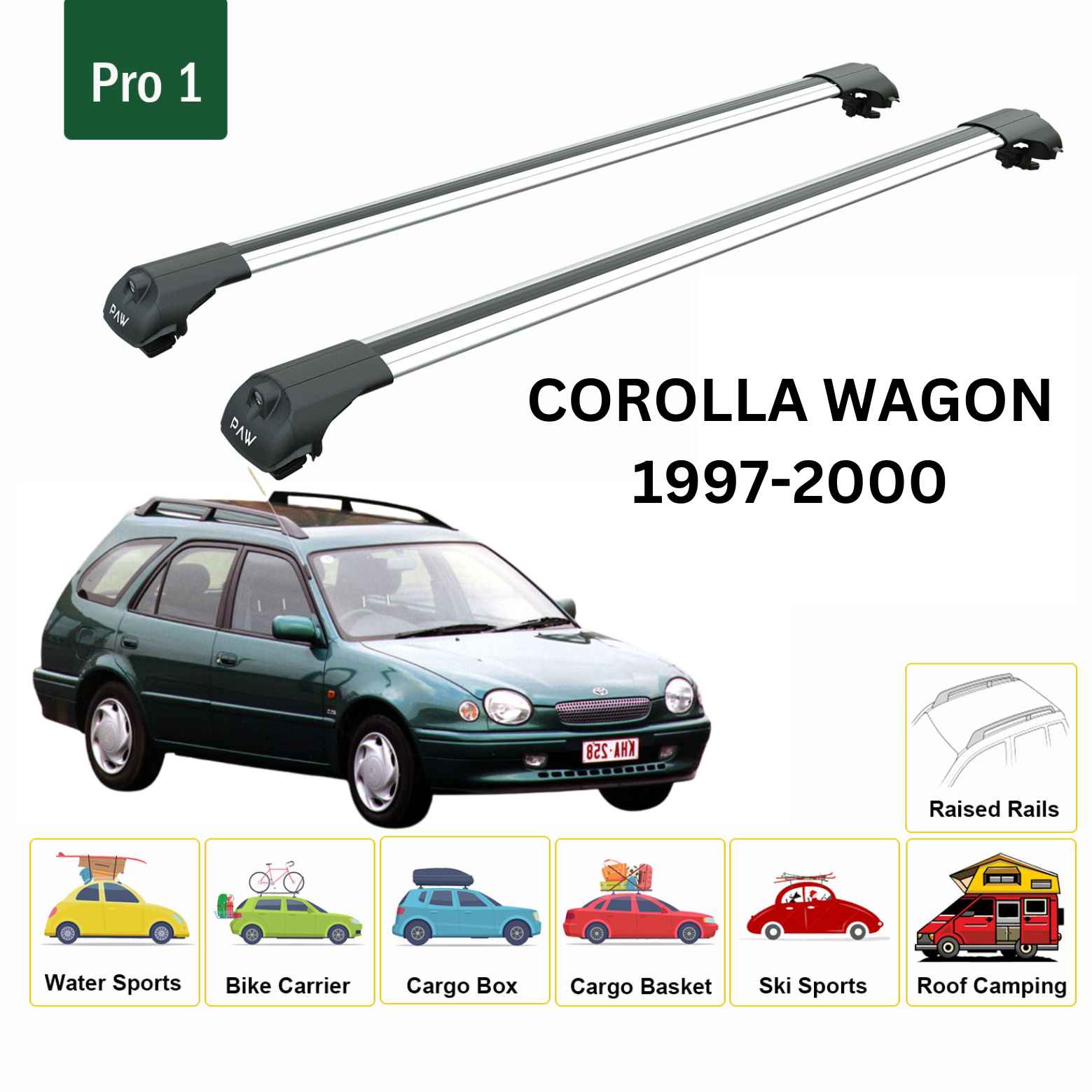 For Toyota Corolla Wagon 1997-00 Roof Rack Cross Bars Raised Rail Alu Silver
